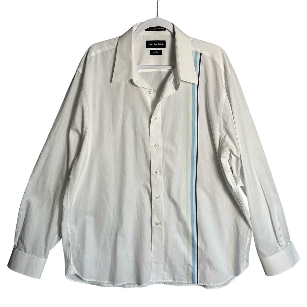 Paul Fredrick | XL | 100% Cotton White Button Up Shirt Striped Long Sleeve